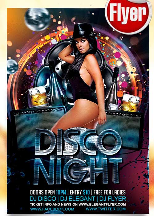 Disco Night Flyer PSD Template + Facebook Cover