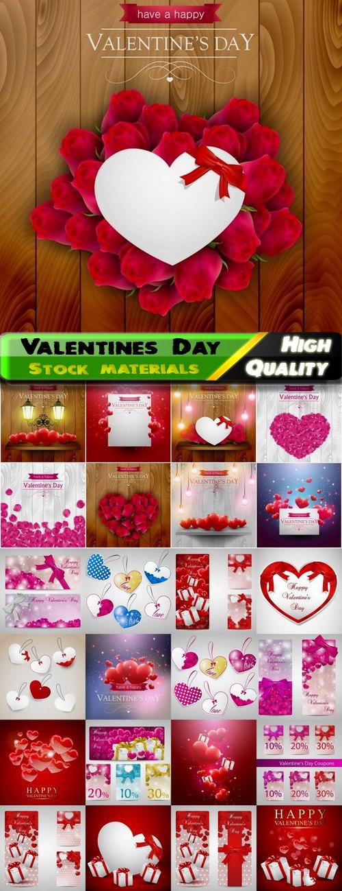 Romantic cards for Valentines Day with hearts and flowers - 25 Eps