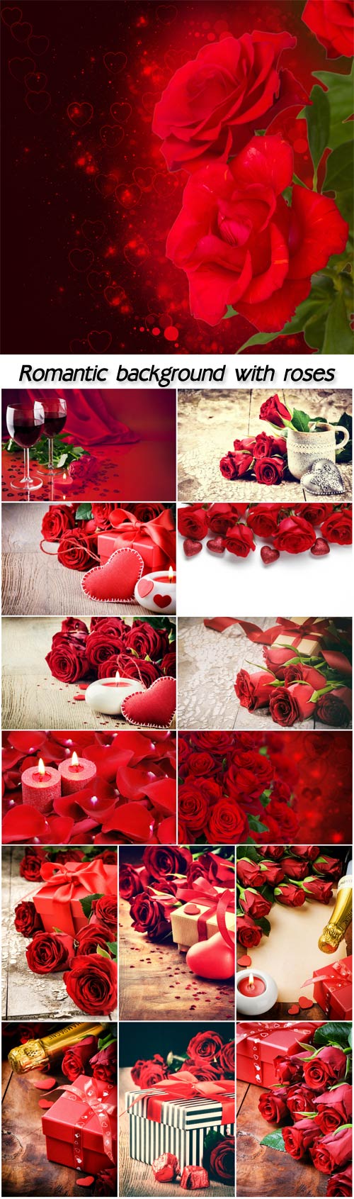 Romantic background with roses and candles, Valentine's Day