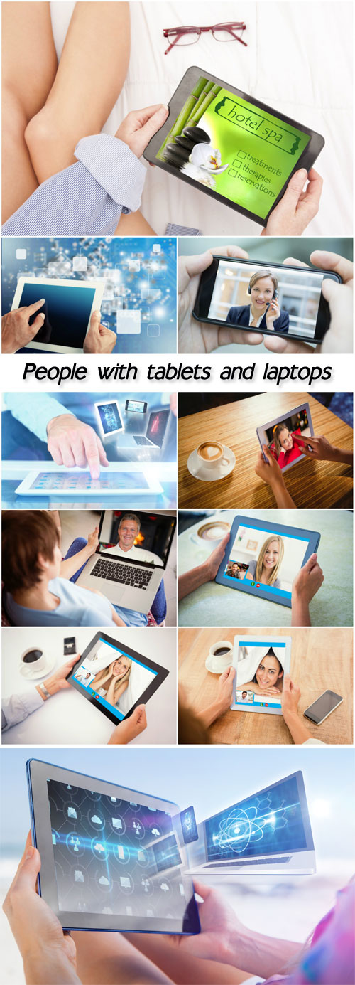 People with tablets and laptops
