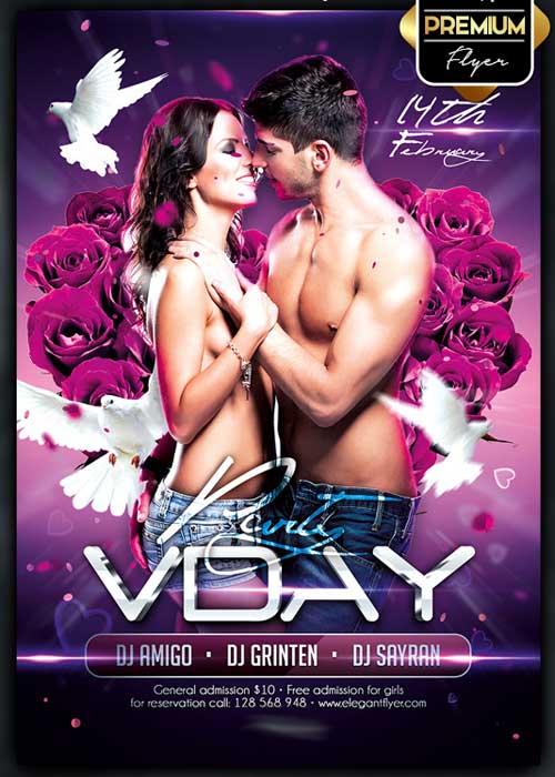 VDAY Party Flyer PSD Template + Facebook Cover