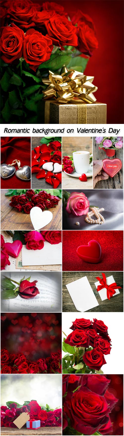 Romantic background on Valentine's Day, hearts and roses
