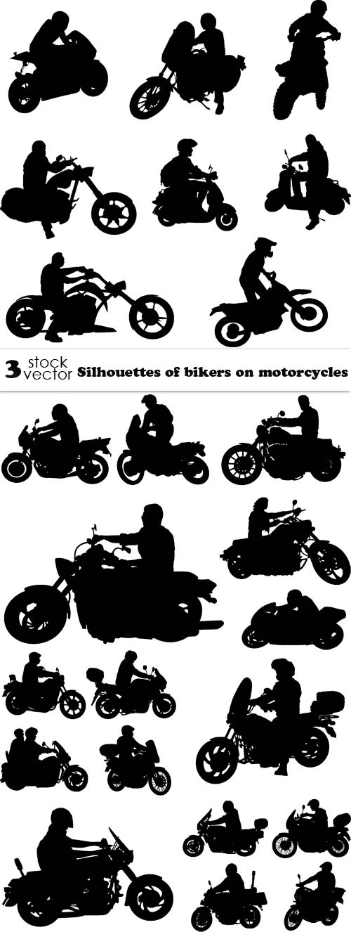 Vectors - Silhouettes of bikers on motorcycles