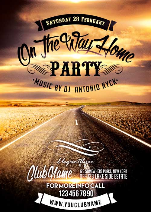 On The Way Home Party PSD Template + Facebook Cover