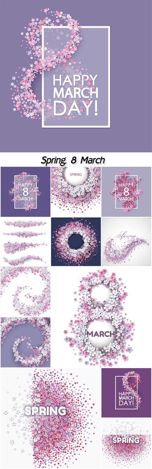 Spring, 8 March, vector backgrounds with flowers