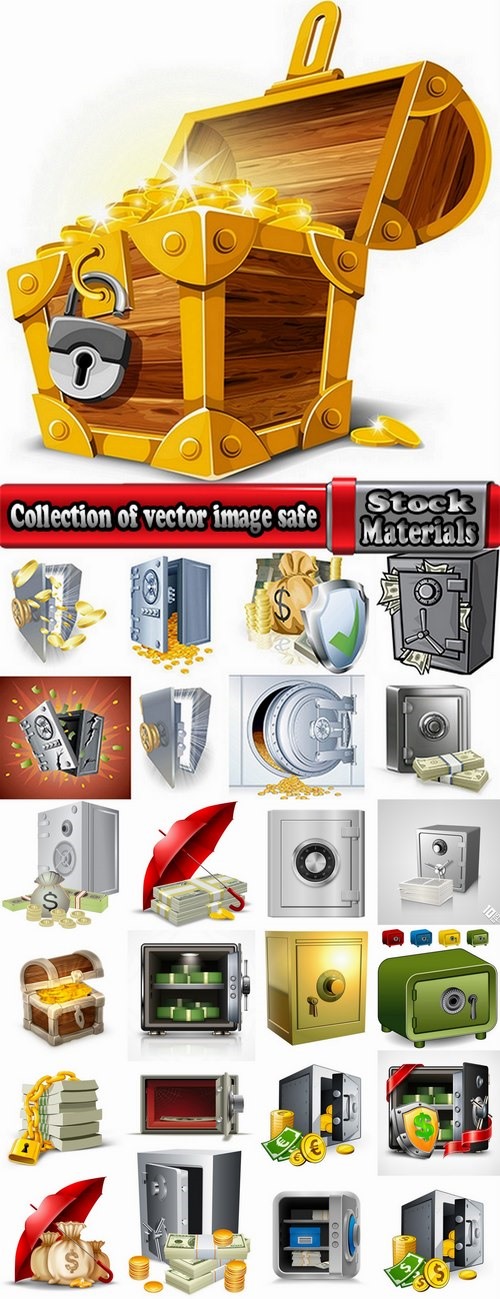 Collection of vector image safe with money 25 EPS