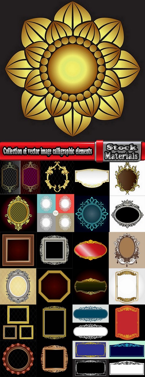 Collection of vector image calligraphic elements Border frame cover 25 EPS