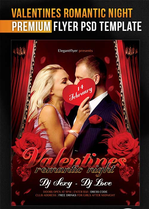 Valentines Romantic Night Flyer PSD Template + Facebook Cover